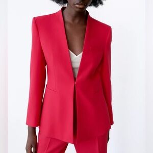 ZARA Inverted Lapel Long Blazer - Fuchsia